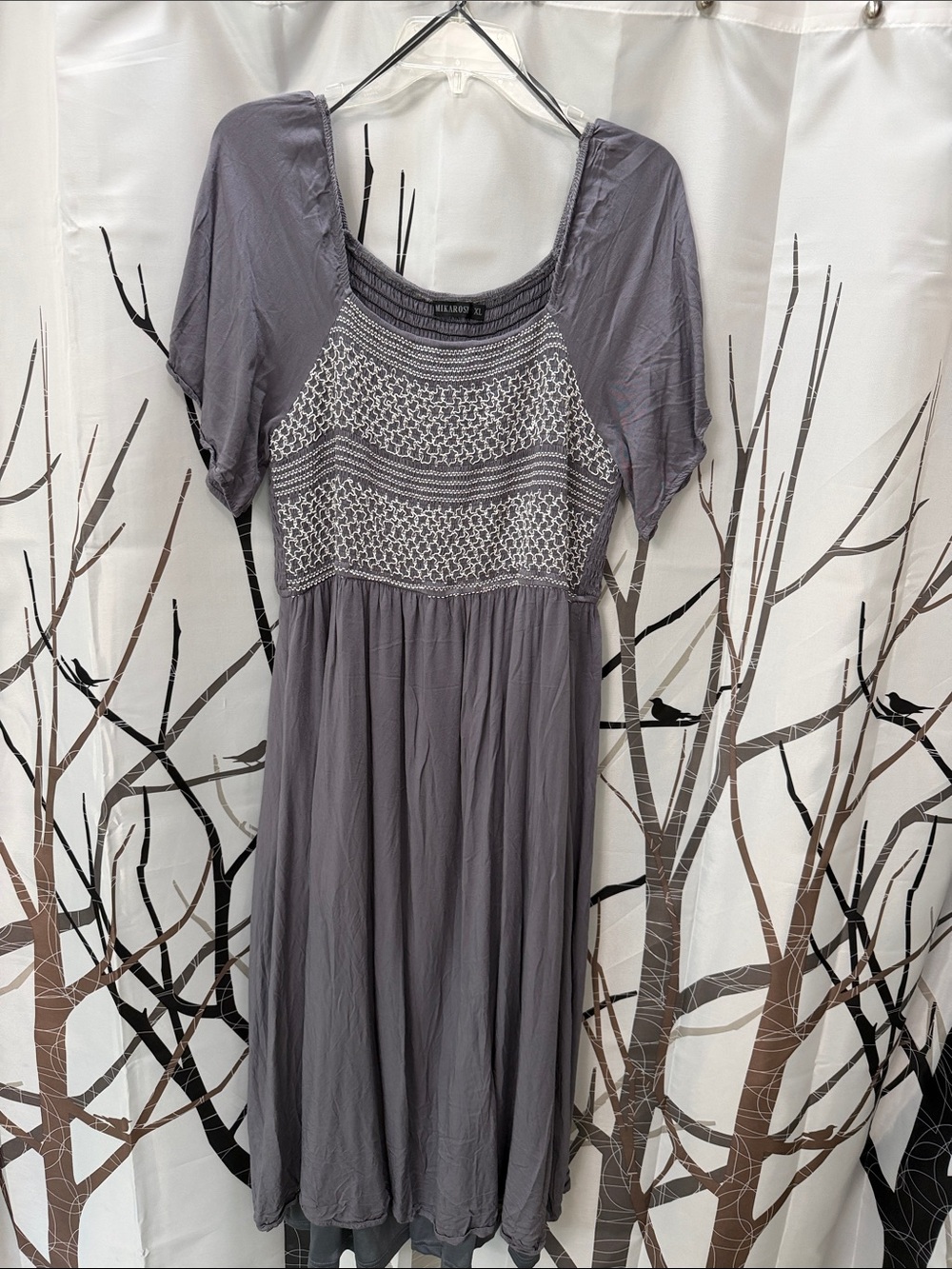 Mikarose Lavender-Gray Crochet Bodice Midi Dress